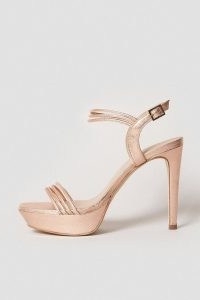 KAREN MILLEN Metallic Strappy Platform Sandals Rose Gold / 70s style evening platforms / shiny retro party shoes
