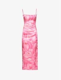 MIRROR PALAIS Abstract-print low-back silk midi dress Pink Tulip ~ floral spaghetti strap evening dresses ~ strappy back party fashion ~ womens glamorous occasion clothes ~ women’s high side split hem event clothing ~ Selfridges
