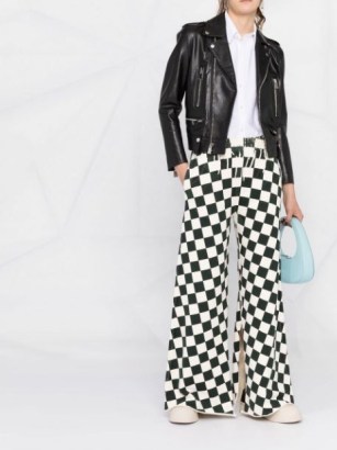 MM6 Maison Margiela checkerboard-print wide-leg trousers / women’s monochrome checked pants / womens black and white cotton retro clothes - flipped