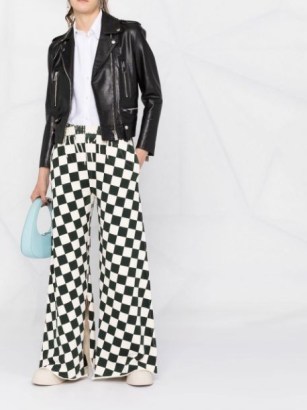 MM6 Maison Margiela checkerboard-print wide-leg trousers / women’s monochrome checked pants / womens black and white cotton retro clothes