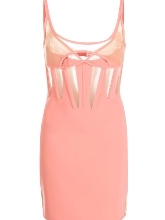 Mugler x The Webster sheer-panel mini dress – pink open back bodycon – women’s luxury designer party fashion – glamorous evening dresses – FARFETCH womens occasion clothes