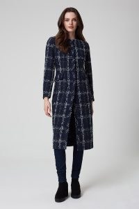 LALAGE BEAUMONT Chloe Navy/White Check Tweed Coat / women’s elegant dark blue checked coats