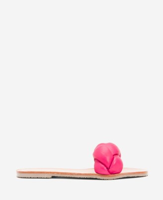KENNETH COLE Nellie Leather Braided Sandal Neon Pink ~ women’s bright leather slip-on summer sandals ~ vibrant flats
