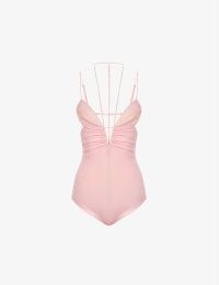 NENSI DOJAKA Key-hole semi-sheer stretch-silk bodysuit in blossom – pink strappy plunge front bodysuits