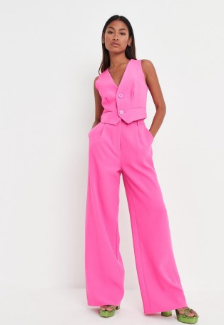 MISSGUIDED neon pink tailored wide leg trousers - flipped