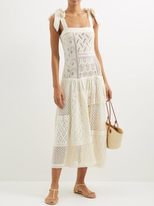 ZIMMERMANN Anneke patchwork knit dress ~ cream luxury knitted sundress ~ tie shoulder strap detail ~ luxe sundresses ~ women’s designer summer fashion ~ feminine vacation clothes ~ MATCHESFASHION womens luxury holiday clothing - flipped