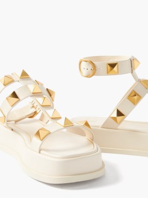 VALENTINO GARAVANI Roman Stud leather platform sandals | women’s white studded chunky sole summer shoes | womens designer ankle strap flatforms