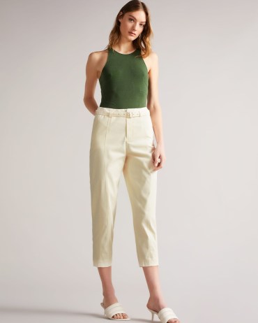 TED BAKER Nysse Panelled Barrel Leg Trouser – women’s white tailored crop hem tapered trousers