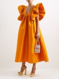 KIKA VARGAS Adriana orange ruffled silk-blend taffeta dress / women’s voluminous event clothes