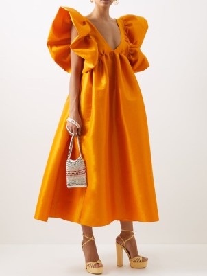 KIKA VARGAS Adriana orange ruffled silk-blend taffeta dress / women’s voluminous event clothes - flipped