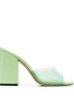 Paris Texas Anja 100mm translucent mules / green clear strap block heel sandals - flipped