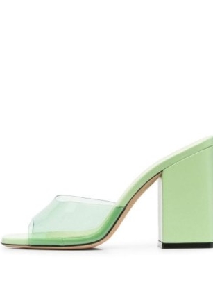 Paris Texas Anja 100mm translucent mules / green clear strap block heel sandals