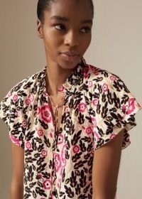 ME and EM Peony Print Blouse in Black/Pink / beautiful floral printed blouses / romantic and feminine fashion / short flutter sleeve top