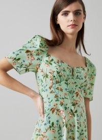 L.K. BENNETT Phelia Mint Cotton Apple Blossom Print Dress ~ green short sleeved floral print dresses ~ feminine vintage style clothes ~ sweetheart neckline