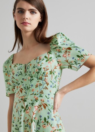 L.K. BENNETT Phelia Mint Cotton Apple Blossom Print Dress ~ green short sleeved floral print dresses ~ feminine vintage style clothes ~ sweetheart neckline - flipped