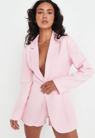 MISSGUIDED pink co ord tailored skinny blazer ~ women’s single breasted jackets ~ womens fashionable blazers with shoulder pads - flipped