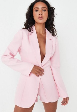 MISSGUIDED pink co ord tailored skinny blazer ~ women’s single breasted jackets ~ womens fashionable blazers with shoulder pads
