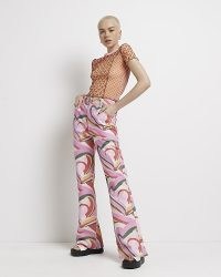 RIVER ISLAND PINK HIGH WAISTED STRAIGHT JEANS ~ heart print denim fashion ~ retro inspired hearts
