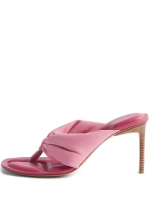 JACQUEMUS Nocio ruched-strap leather sandals ~ pink toe post high heel mules