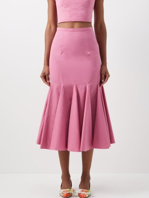 EMILIA WICKSTEAD Rhianne fluted cotton-poplin midi skirt | pink flared hem skirts