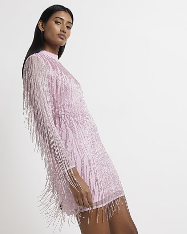 RIVER ISLAND PINK SEQUIN FRINGE MINI DRESS ~ fringed going out evening dresses ~ galmorous party fashion ~ on-trend occasion clothes
