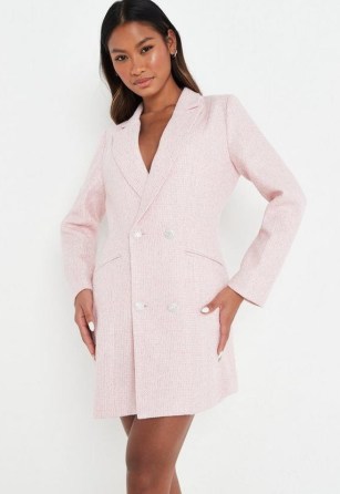 MISSGUIDED pink sparkle boucle fitted blazer dress ~ textured tweed style dresses - flipped