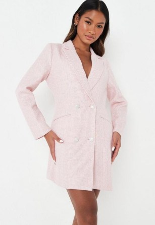 MISSGUIDED pink sparkle boucle fitted blazer dress ~ textured tweed style dresses