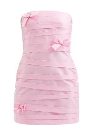 BERNADETTE Taffi strapless taffeta mini dress ~ pink bandeau party dresses ~ pretty bow applique evening occasion fashion ~ glamorous short length event clothes - flipped