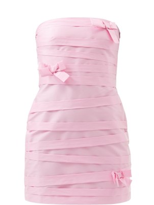 BERNADETTE Taffi strapless taffeta mini dress ~ pink bandeau party dresses ~ pretty bow applique evening occasion fashion ~ glamorous short length event clothes