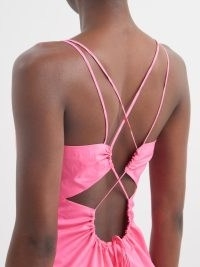 FRAME Tie-back cotton-blend mini dress ~ pink strappy open back dresses ~ MATCHESFASHION women’s clothes ~ womens cut out detail summer fashion