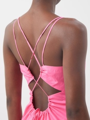 FRAME Tie-back cotton-blend mini dress ~ pink strappy open back dresses ~ MATCHESFASHION women’s clothes ~ womens cut out detail summer fashion - flipped