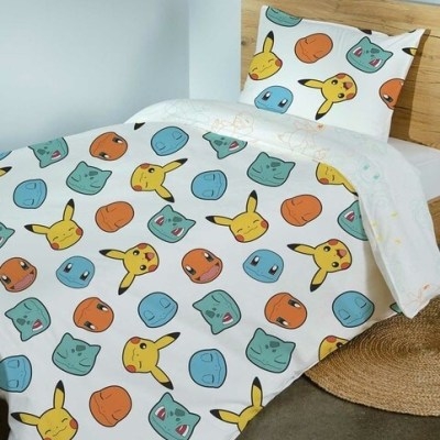 Canningvale Pokémon Quilt Cover Set – Pikachu Friends – crafted with all natural fibres – soft and smooth - flipped
