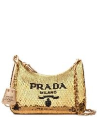 Prada Re-Edition 2005 sequin logo shoulder bag / gold sequinned bags / luxe designer handbags