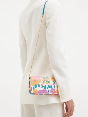 SAINT LAURENT Mini floral-print leather cross-body bag – small printed chain shoulder strap bags – pretty designer clutch - flipped