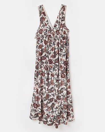 RIVER ISLAND RED FLORAL MAXI DRESS ~ sleeveless flower and paisley print dresses - flipped