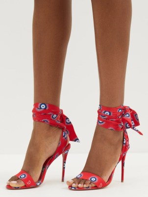 CHRISTIAN LOUBOUTIN Sandale du Désert 100 bow-tied leather sandals ~ red hot heels ~ printed ankle tie barely there stiletto heel shoes - flipped