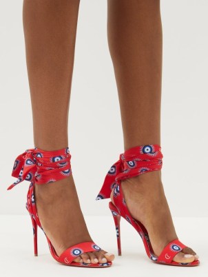 CHRISTIAN LOUBOUTIN Sandale du Désert 100 bow-tied leather sandals ~ red hot heels ~ printed ankle tie barely there stiletto heel shoes