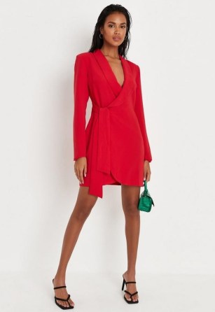 MISSGUIDED red tie side blazer dress – date night outfit – going out evening dresses - flipped