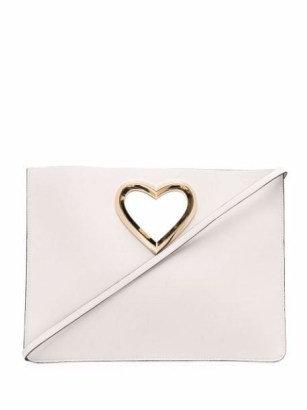 RED(V) heart handle clutch bag – small latte white handbags – pouch style bags – hearts – FARFETCH – chic handbag with detachable shoulder strap - flipped