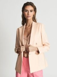 REISS GIA DOUBLE BREASTED TWILL BLAZER Apricot ~ women’s chic summer blazers ~ womens luxe tailored jackets