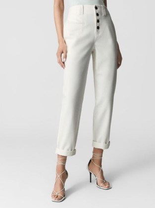 REISS AVA BUTTON FLY COTTON TROUSERS WHITE ~ women’s smart casual summer pants ~ women’s stylish wardrobe essentials - flipped