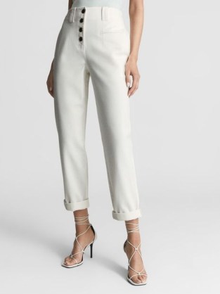 REISS AVA BUTTON FLY COTTON TROUSERS WHITE ~ women’s smart casual summer pants ~ women’s stylish wardrobe essentials