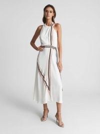 REISS IRIS STRIPED HALTER MIDI DRESS ~ white sleeveless halterneck summer event dresses ~ chic occasion clothes ~ elegant halter neck occasionwear