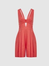 REISS MIMI PLUNGE NECK PLAYSUIT Coral ~ bright and beautiful sleeveless fit and flare playsuits