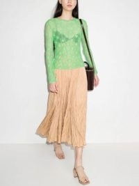Rejina Pyo Bibi floral-lace top / green sheer long sleeve tops