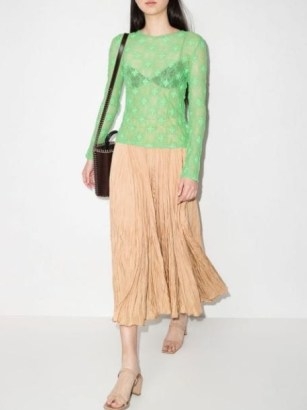 Rejina Pyo Bibi floral-lace top / green sheer long sleeve tops - flipped