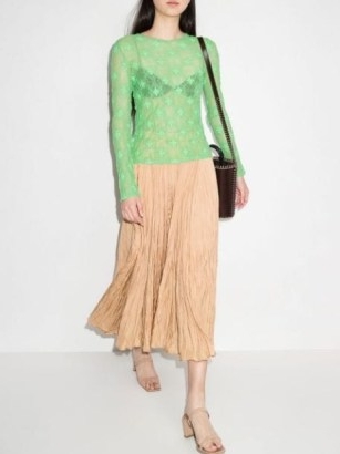 Rejina Pyo Bibi floral-lace top / green sheer long sleeve tops