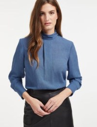 Catherine, Duchess of Cambridge blue long sleeved high neck top, CEFFINN Riley Funnel Neck Blouse in Cornflower, on a visit to Port Glasgow, Scotland, 11 May 2022 | royal fashion | Kate Middleton blouses | Kate’s wardrobe