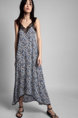 Zadig & Voltaire Risty Dress in Sea | blue floral lace trim slip dresses | dip hem - flipped