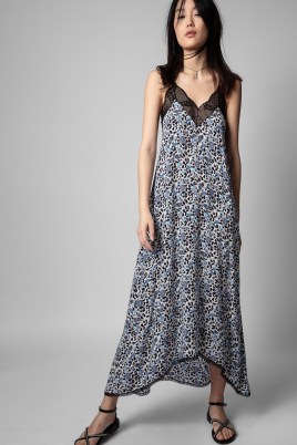 Zadig & Voltaire Risty Dress in Sea | blue floral lace trim slip dresses | dip hem